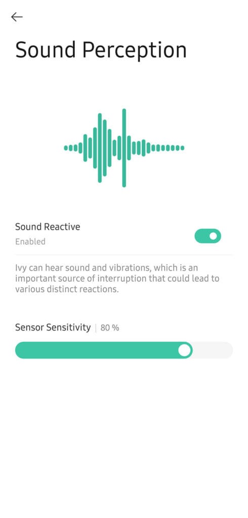 Ivy Smart Planter Sound Reaction Menu in App