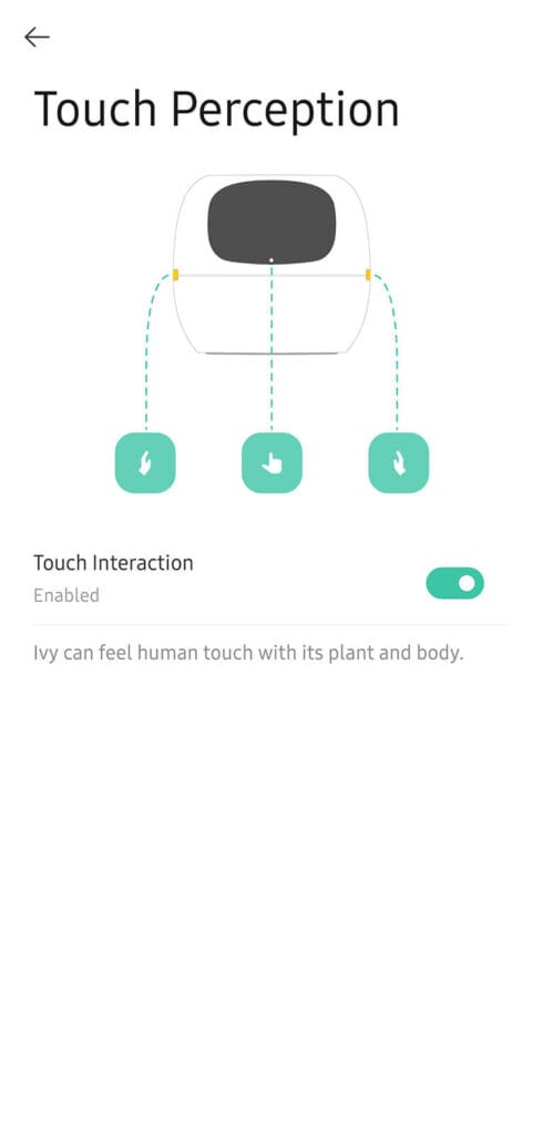 Ivy Smart Planter Touch Reaction Menu in App
