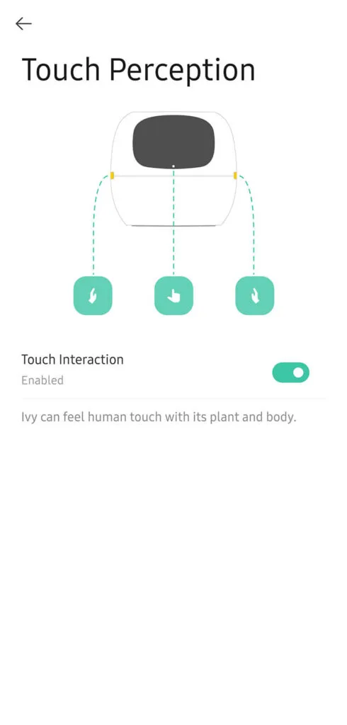 Ivy Smart Planter Touch Reaction Menu in App