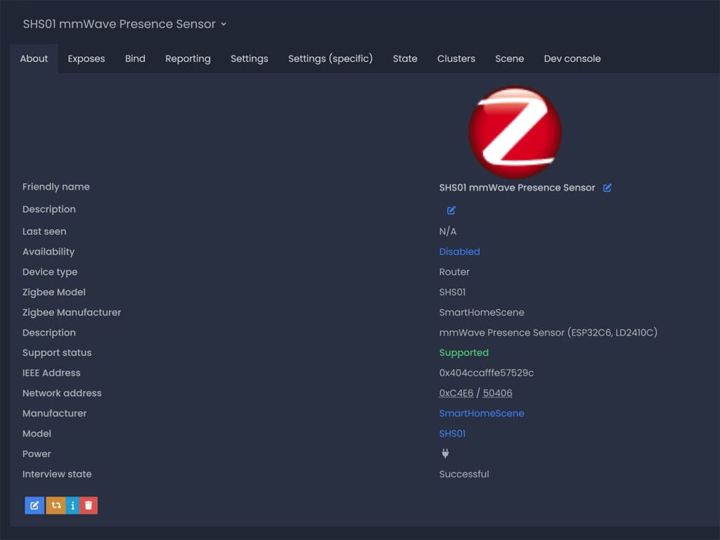 DIY Zigbee Presence Sensor with ESP32C6 and LD2410 by SmartHomeScene: Added to Zigbee2MQTT