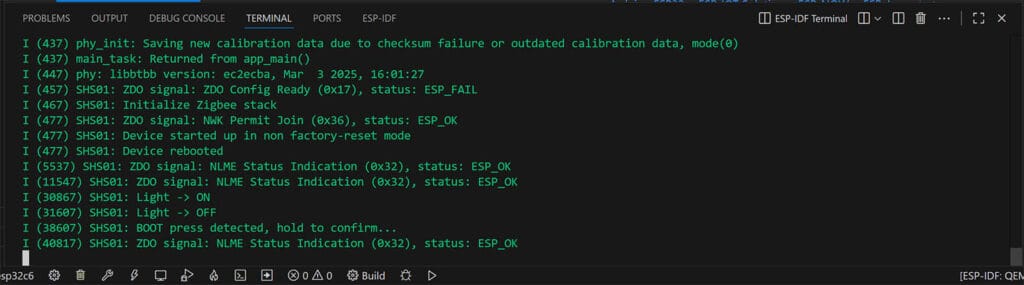 DIY Zigbee Presence Sensor with ESP32C6 and LD2410 by SmartHomeScene: IDF-PY logs