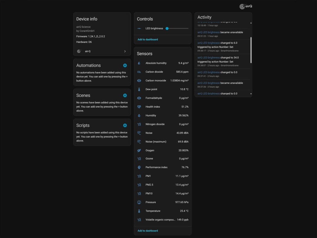 airQ Science Added to Home Assistant and List of Sensors