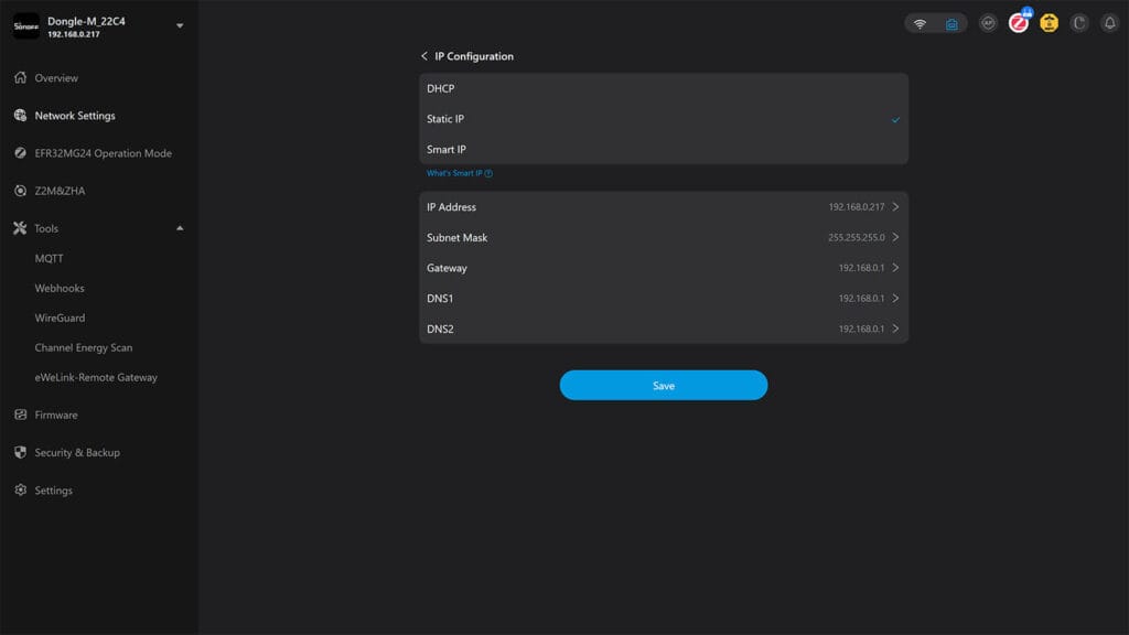 Sonoff Dongle Max Web Dashboard Network Mode