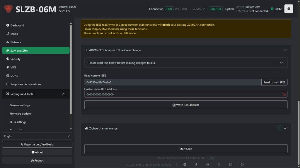 How To Migrate to New Zigbee Coordinator: Change IEEE Address SLZB-06