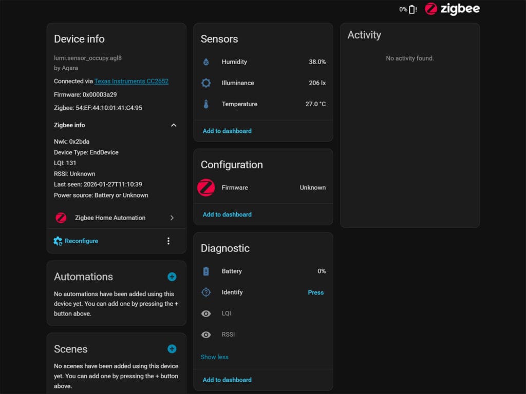 Aqara FP300 Added to Home Assistant via ZHA