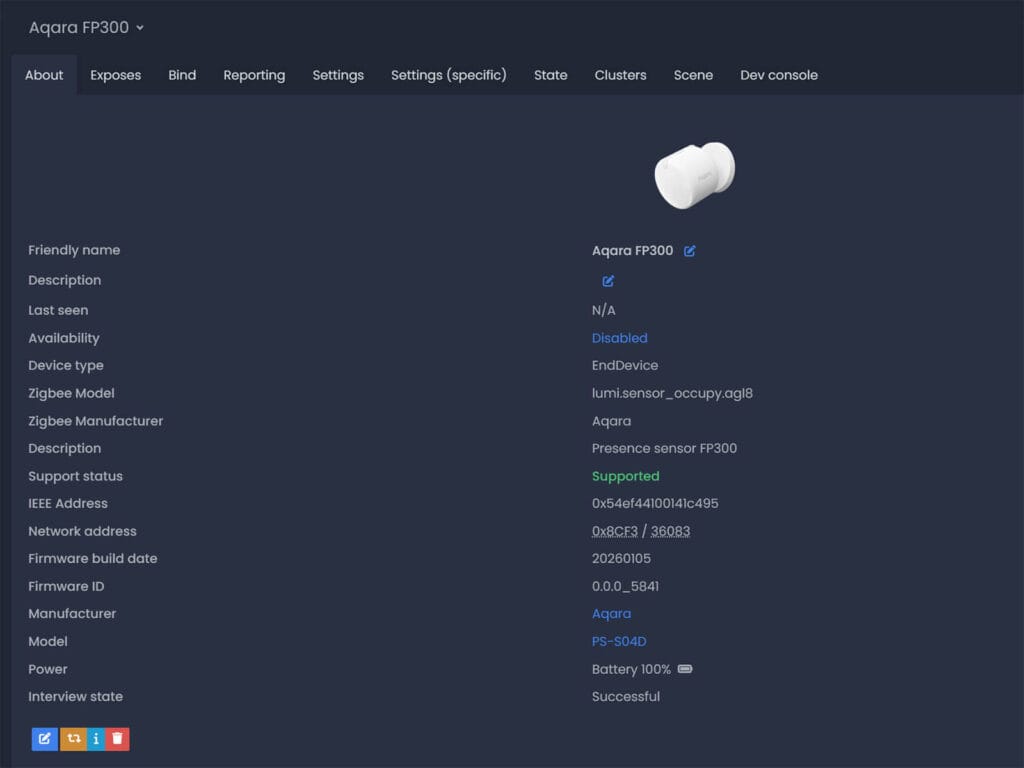 Aqara FP300 Added to Home Assistant via Zigbee2MQTT