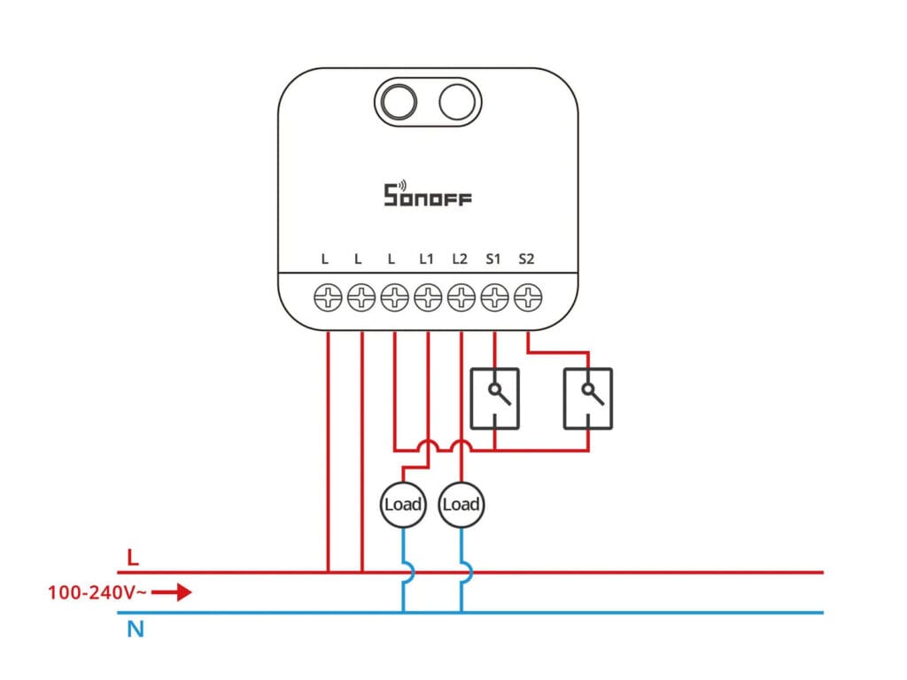 Sonoff MINI DUO-L Smart Switch Wiring Diagram 1