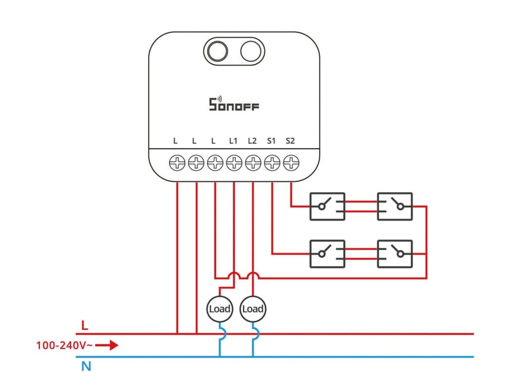 Sonoff MINI DUO-L Smart Switch Wiring Diagram 2