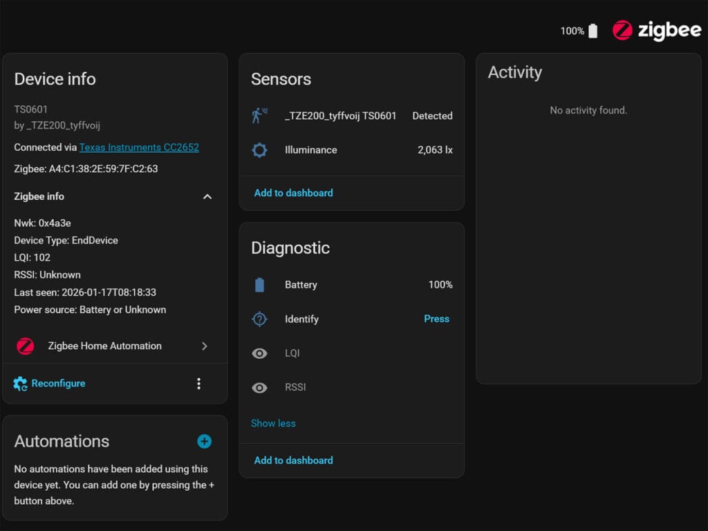 Tuya Zigbee Battery Presence Sensor ZG-204ZH Review SmartHomeScene: Added to ZHA