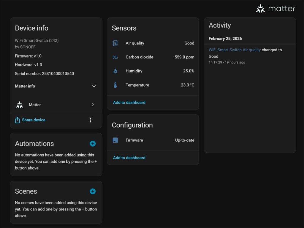Sonoff AirGuard CO2 Air Quality Monitor Added to Home Assistant