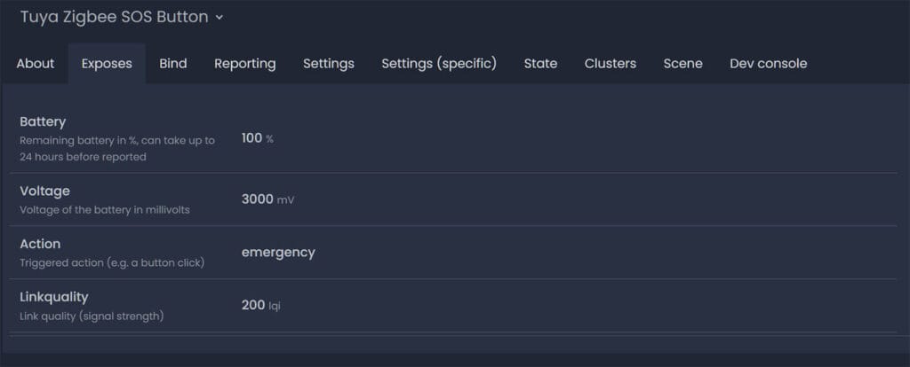 Tuya Zigbee SOS Smart Button Review Zigbee2MQTT Exposes