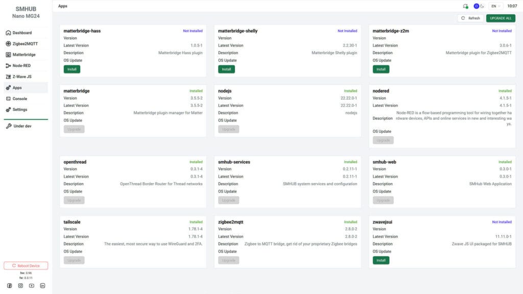 SMLight SMHUB Nano MG24 Apps list