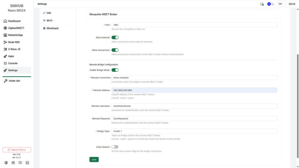 SMLight SMHUB Nano MG24 Connecting to remote MQTT broker
