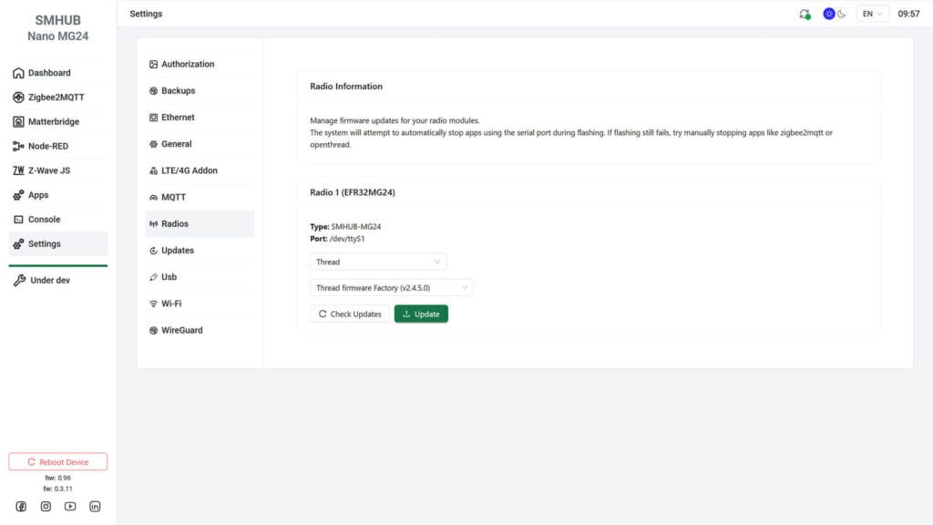 SMLight SMHUB Nano MG24 Changing firmware to Thread