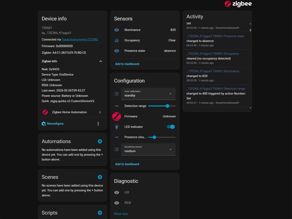 Zemismart ZPS-Z1 Presence Sensor Added to ZHA