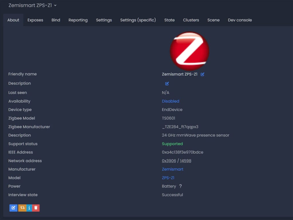 Zemismart ZPS-Z1 Presence Sensor Added to Zigbee2MQTT