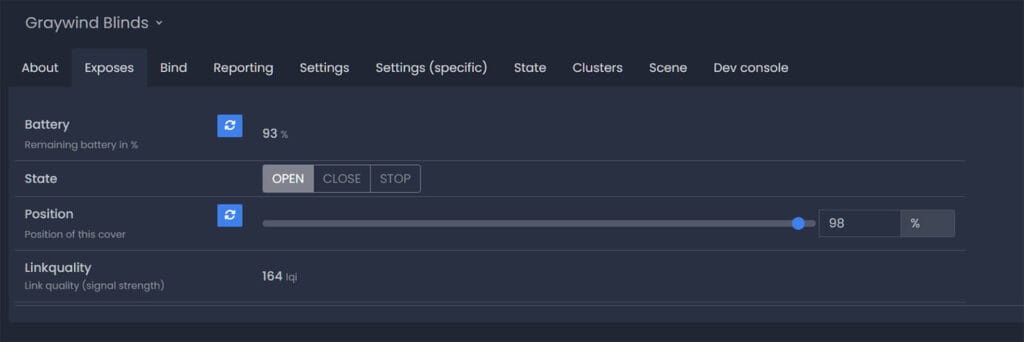 Graywind Shagrila Shades Review SmartHomeScene: Zigbee2MQTT Exposes