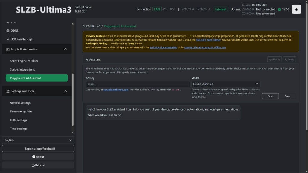 SLZB-Ultima Multiradio Coordinator AI Assistant