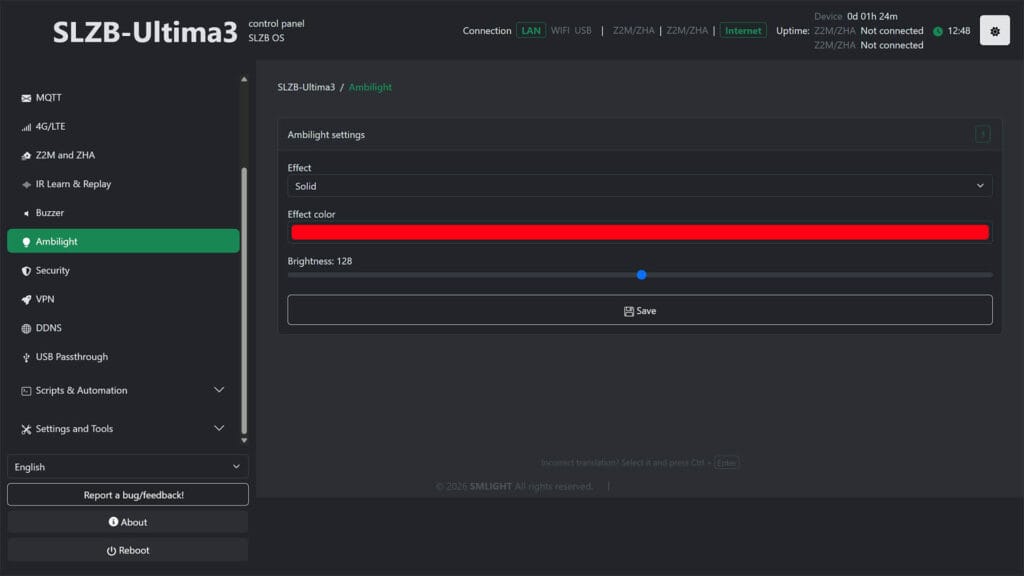 SLZB-Ultima Multiradio Coordinator Ambilight