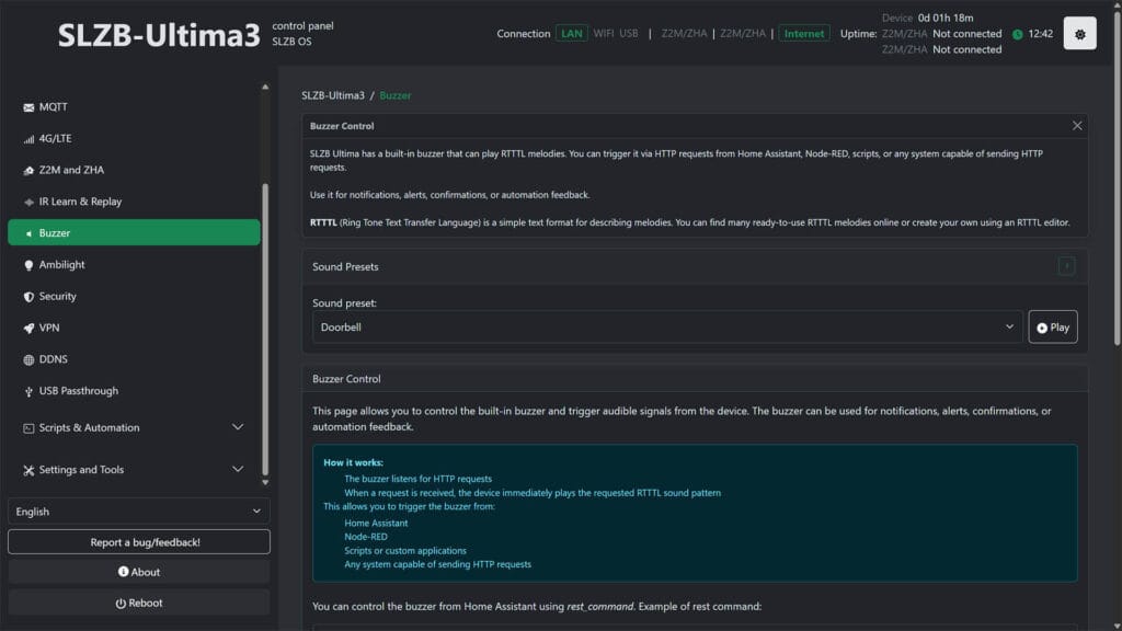SLZB-Ultima Multiradio Coordinator Audio Buzzer