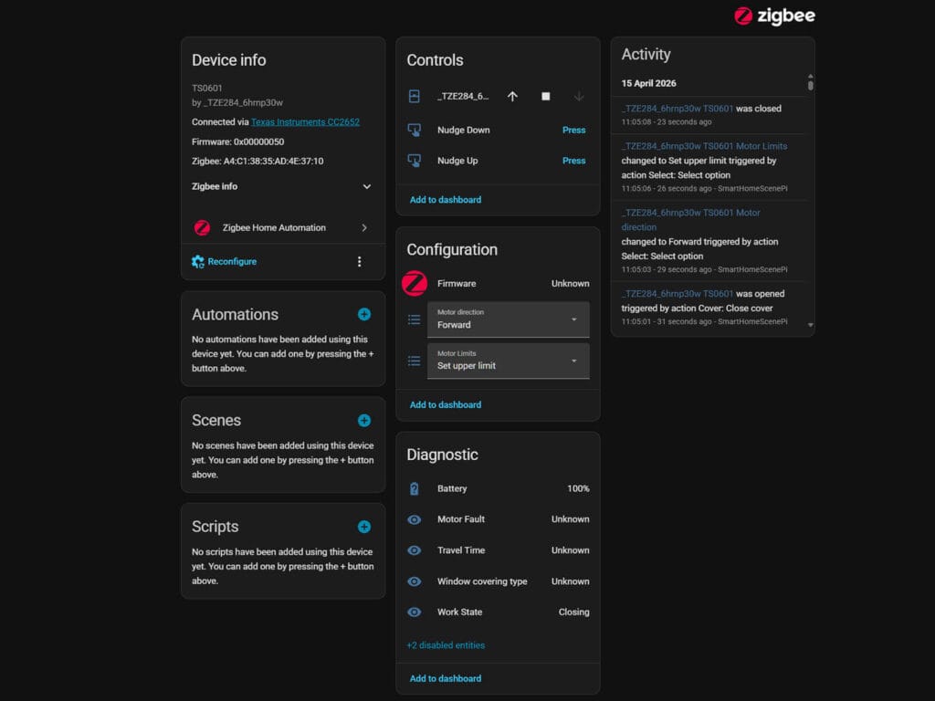 Zemismart ZMP1 Roller Shade Driver Added to ZHA SmartHomeScene