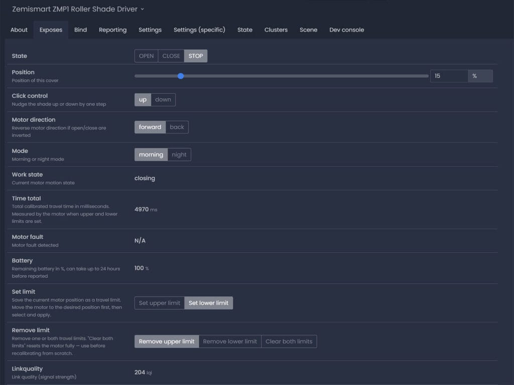 Zemismart ZMP1 Roller Shade Driver Added to Zigbee2MQTT SmartHomeScene