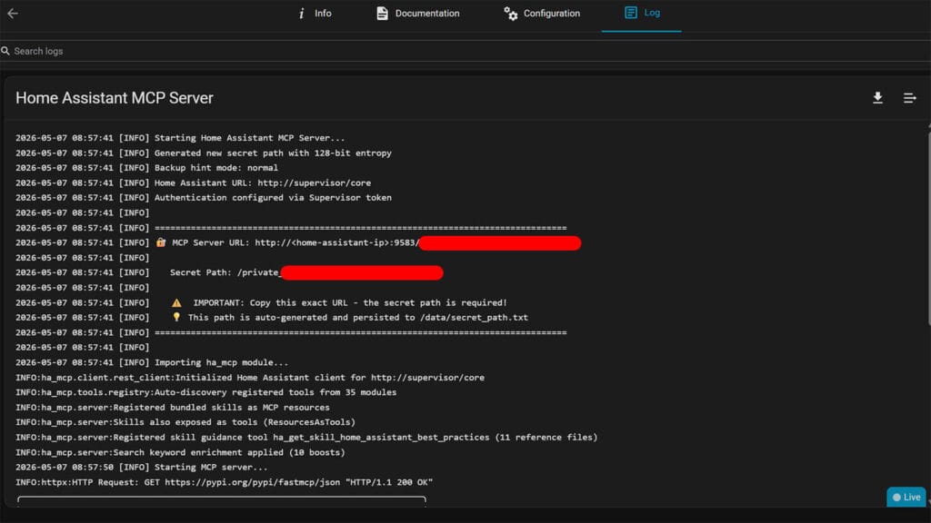 Home Assistant MCP Server Installing as App: Private URL