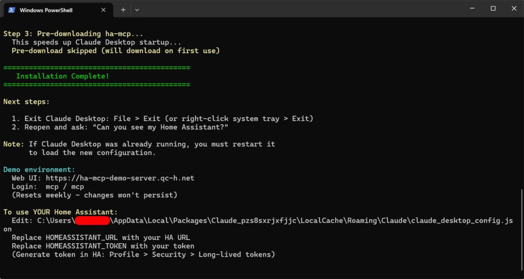 Home Assistant MCP Server Installing via Windows Powershell