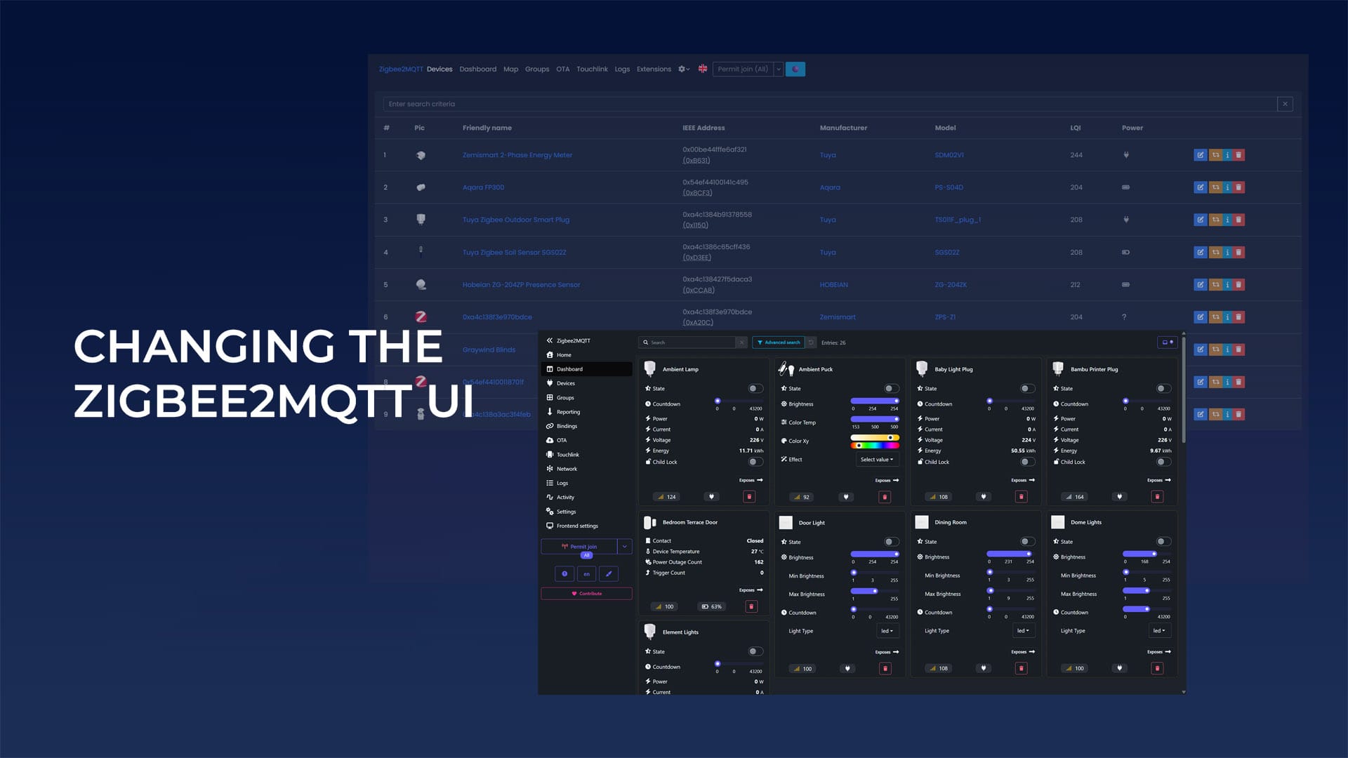 Changing the Zigbee2mqtt Windfront UI