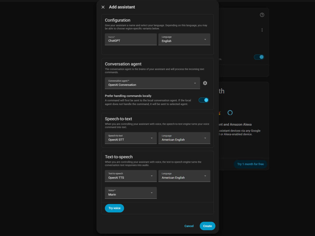 Creating a Voice Assistant with ChatGPT as Agent in Home Assistant