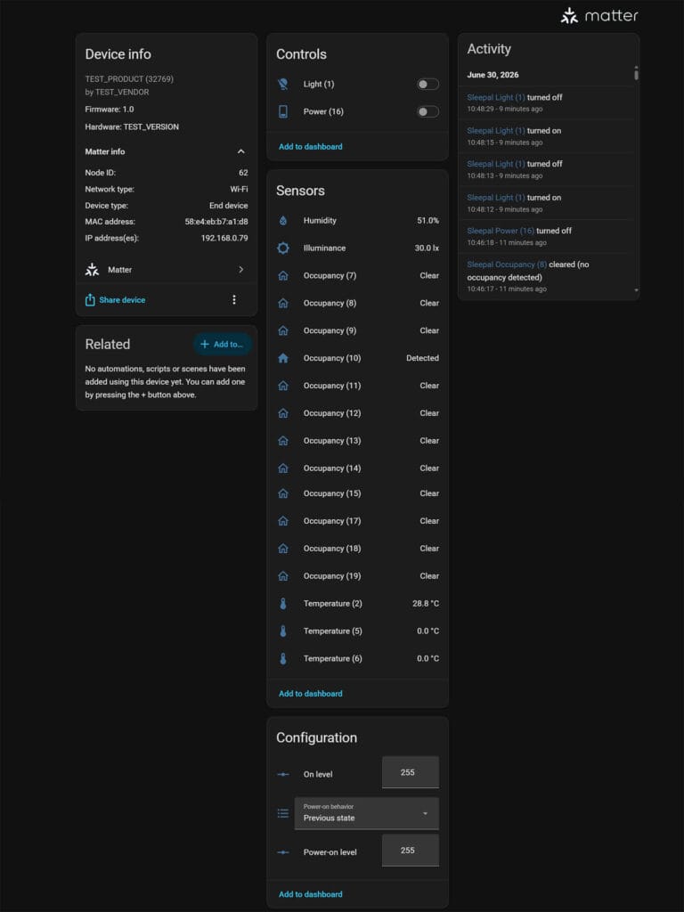 Sleepal AI Lamp Added to Home Assistant via Matter