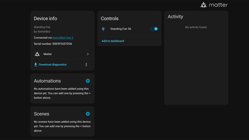 SwitchBot Standing Circulator Fan Home Assistant Integration via Matter