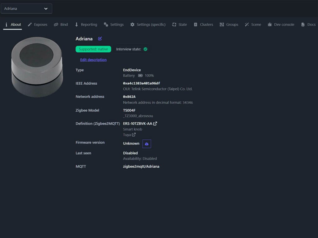 Adriana Zigbee Smart Button Zigbee2MQTT