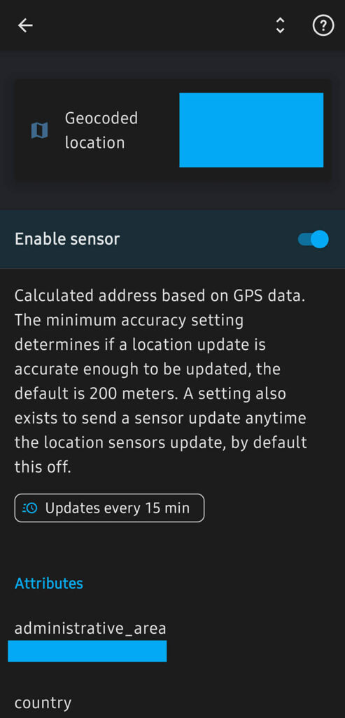 Geocoded Location Enabled Sensor in Home Assistant 