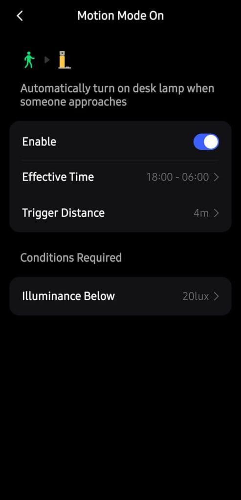 Sleepal AI Lamp Automations Motion Mode