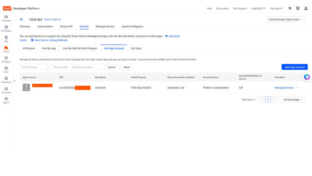 Tuya Developer Cloud Platform Linking App Account