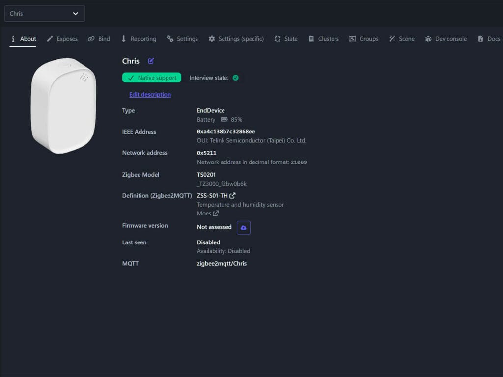 Zigbee Temperature Sensor Comparison by SmartHomeScene: Chris Moes ZSS-01-TH Zigbee2MQTT