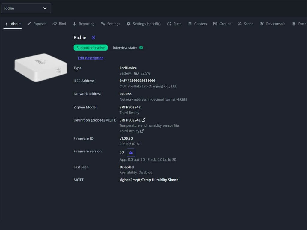 Zigbee Temperature Sensor Comparison by SmartHomeScene: Richie Thirdreality Temperature Sensor Lite Zigbee2MQTT