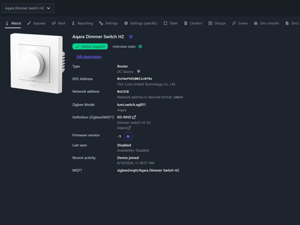 Aqara Dimmer Switch H2 Review SmartHomeScene: Zigbee2MQTT