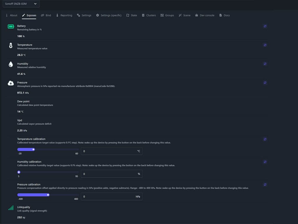 Sonoff SNZB-02M Zigbee2MQTT Exposes