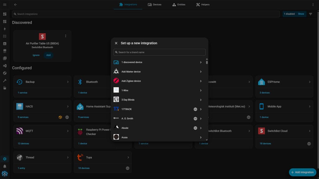 Home Assistant Apps vs Integrations: Setting up integration