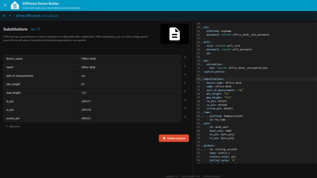 Integrating Standing Desk in Home Assistant with ESPHome: Adapting Config