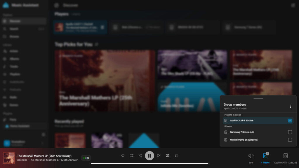 Apollo Automation CAST-1 Review SmartHomeScene: Grouping in Music Assistant