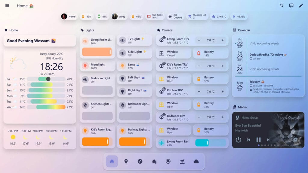 Best Home Assistant Dashboard Themes: Frosted Glass Theme Light