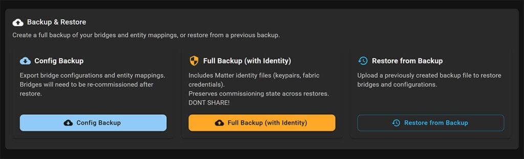 Home Assistant Matter Hub App Backup and Restore Feature