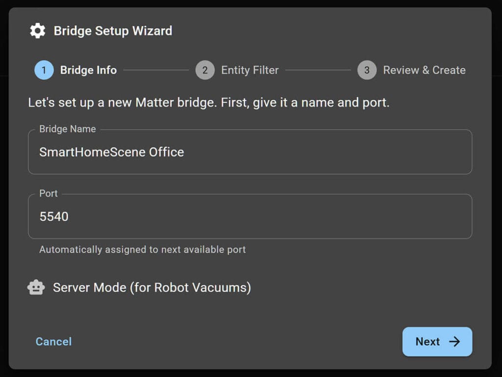 Home Assistant Matter Hub Creating a Bridge Step 1