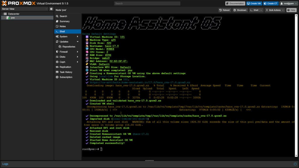 Installing Home Assistant OS on Proxmox 9 with Community Script DONE